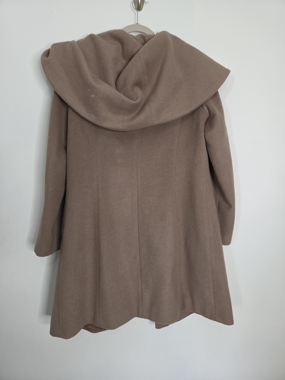 Cole Haan Camel Wool Blend Oversized Hooded Cape Collar Coat Size 10 - Picture 11 of 12
